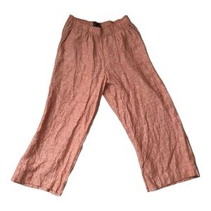 Tahari 100% Linen Red Wide Leg Women's Pants Size Large Elastic Waist Casual